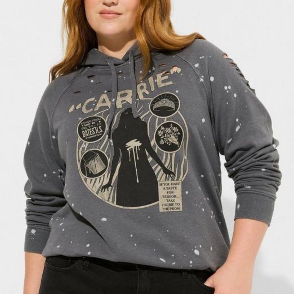 ♥️NWT VINTAGE TORRID HOODIE CARRIE DISTRESS STEPHEN KING HALLOWEEN SWEATSHIRT